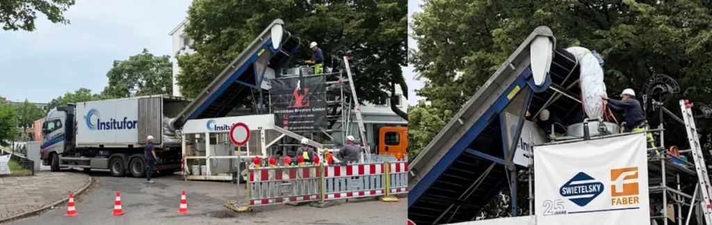Einbau eines warmwasserhärtenden Synthesefaserliners